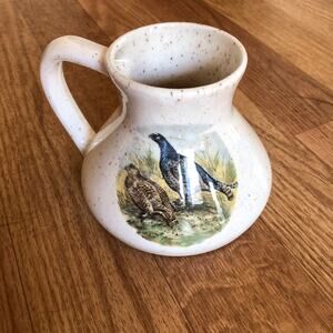 Vintage Bird Coffee Mug with Quail Birds Speckled No Spill